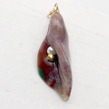 Load image into Gallery viewer, Fancy Jasper Calla Lily 14K Gold Filled Flower Pendant | 2" Long | Red Green |