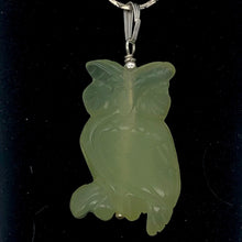 Load image into Gallery viewer, Serpentine Jade Owl Pendant Necklace|Semi Precious Stone Jewelry|Sterling Silver
