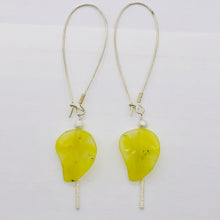 Load image into Gallery viewer, Korean Jade Carved Leaf Sterling Silver Drop Earrings | 3 1/4" Long | Green |