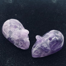 Load image into Gallery viewer, Two Amethyst Carved Mouse Beads | 19x11x11 mm | Purple
