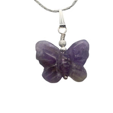 Load image into Gallery viewer, Flutter Carved Amethyst Butterfly Sterling Silver Pendant | 1 1/4" Long| Purple|