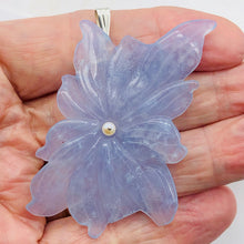 Load image into Gallery viewer, Hand Carved Blue Chalcedony Flower Sterling Silver Pendant! | 2 1/2" Long |