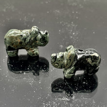 Load image into Gallery viewer, Rhino Hand Carved Rhinoceros Kambaba Jasper Bead | 20x13x8mm | Green Black