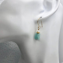 Load image into Gallery viewer, Hemimorphite and Pearl 14K Gold Filled Drop/Dangle Earrings| 1 1/4" Long | Blue|