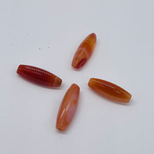 Load image into Gallery viewer, 4 Orange & White Sardonyx Agate 18x6mm Rice Beads 8986