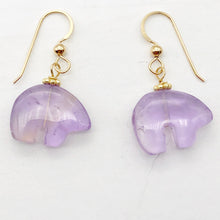 Load image into Gallery viewer, Amethyst 14K Gold Filled Zuni Bear Drop/Dangle Earrings | 1 1/4" Long | Purple |
