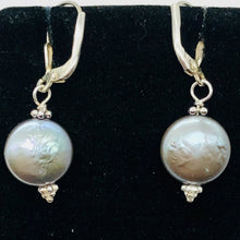 Load image into Gallery viewer, Platinum Freshwater Coin Pearl and Sterling Earrings 309447A