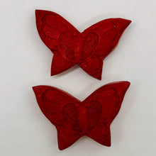 Load image into Gallery viewer, Cinnabar Carved Butterfly Beads | 25x17x11mm | Red | 2 Beads |