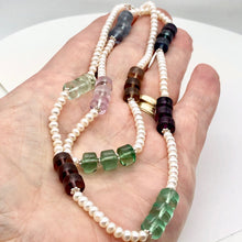 Load image into Gallery viewer, Elegant Tri-Color Fluorite Fresh Water Pearl Sterling Silver Necklace| 26 -28" |