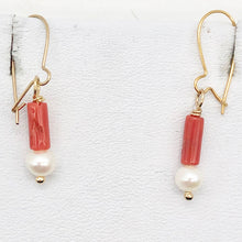 Load image into Gallery viewer, 14Kgf Red Coral and Fresh Water Pearl Earrings | 1 Inch Long | - PremiumBead Primary Image 1
