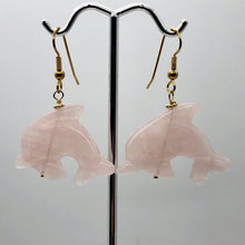 Load image into Gallery viewer, Rose Quartz 14K Gold Filled Dolphin Drop/Dangle Earrings| 2 3/4" Long | Pink |