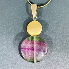 Load image into Gallery viewer, Fluorite 14K Gold Filled Striped Coin | 1 3/4" Long | Purple/Green | 1 Pendant |