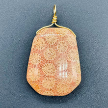 Load image into Gallery viewer, Fossilized Coral 14K Gold Filled Wire Wrap Pendant Pre-Cambrian Era | 1 5/8" |