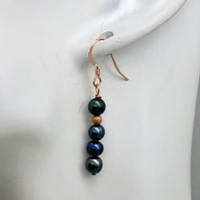 Load image into Gallery viewer, Shinning Teal Fresh Water Pearl 14K Rose Gold Filled Earrings | 1 3/8" long |