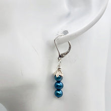 Load image into Gallery viewer, Shining Teal Fresh Water Pearl Sterling Silver Lever Back Earrings | 1/2" long | - PremiumBead Alternate Image 5
