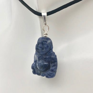 Namaste Hand Carved Sodalite Buddha and Sterling Silver Pendant, 1.5