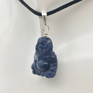 Namaste Hand Carved Sodalite Buddha and Sterling Silver Pendant, 1.5" Long - PremiumBead Primary Image 1