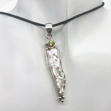 Load image into Gallery viewer, Exotic! Biwa Pearl Pendant Necklace with Peridot in Sterling Silver Setting - PremiumBead Primary Image 1