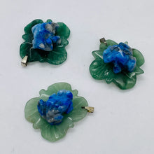 Load image into Gallery viewer, Ribbit 1 Lapis Frog On Aventurine Lily pad Pendant | 28x28.5x11mm | Blue