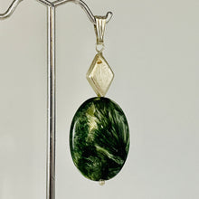Load image into Gallery viewer, Seraphinite Drop Oval Sterling Silver Pendant | 2 1/4" Long | Green White | 1 |