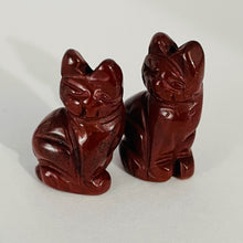 Load image into Gallery viewer, Adorable! 2 Jasper Sitting Carved Cat Beads | 21x14x10mm | Red with Green