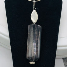 Load image into Gallery viewer, Hypersthene, Flat Rounded Rectangle Dangle Pendant | 2 1/2" Long | Black/Silver|