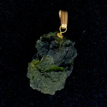 Load image into Gallery viewer, Other Worldly Green Moldavite Meteor Pendant |14k Gold Pendant | 1 1/8" Long |
