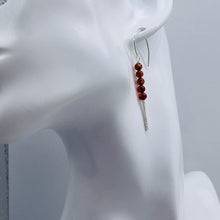 Load image into Gallery viewer, Amber 5 Beads Sterling Silver Drop/Dangle Earrings | 1 3/4" Long | Red |