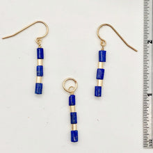 Load image into Gallery viewer, Natural Blue and Gold Lapis Earrings and Pendant 14kgf Set | 1 1/4" Long |