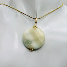 Load image into Gallery viewer, Hemimorphite14K Gold Filled Disc Dangle Pendant | 1 3/4" Long | Lemony Blue |