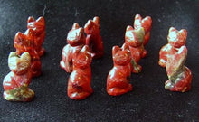 Load image into Gallery viewer, Adorable! 2 Jasper Sitting Carved Cat Beads | 21x14x10mm | Red with Green - PremiumBead Primary Image 1