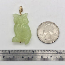 Load image into Gallery viewer, Serpentine Jade Owl Pendant Necklace|Semi Precious Stone Jewelry|14k Pendant