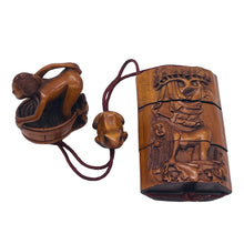 Load image into Gallery viewer, Inro Signed Boxwood 3 Part Maiden and Frog Carved | 6" Long | Brown | 1 |