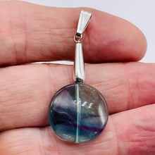 Load image into Gallery viewer, Fluorite Sterling Silver Striped Coin | 1 3/4" Long | Purple/Blue | 1 Pendant |