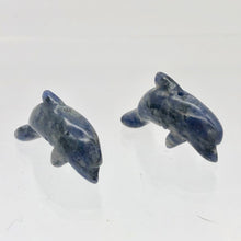 Load image into Gallery viewer, Unique 2 Carved Sodalite Jumping Dolphin Beads | 25x11x8mm | Blue white - PremiumBead Alternate Image 2
