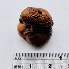 Load image into Gallery viewer, Carved Boxwood Turtle Man w/ Clam Ojime/Netsuke Bead