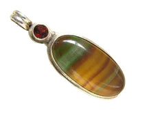 Load image into Gallery viewer, Striped Yellow Fluorite, Garnet & Silver Pendant 5861