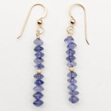 Load image into Gallery viewer, Vibrant Faceted Iolite Roundel Bead Dangling Earrings |Rose Gold | 1 3/4" Long |