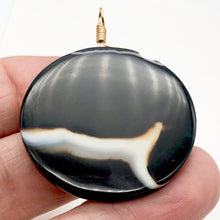 Load image into Gallery viewer, Sardonyx Agate 40mm Coin 14K Gold Filled Bead Pendant | Black | 2" Long |