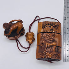 Load image into Gallery viewer, Inro Signed Boxwood 3 Part Maiden and Frog Carved | 6" Long | Brown | 1 |