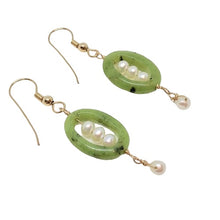Load image into Gallery viewer, Lovely Nephrite Jade FW Pearl and 14k Gold Dangle Earrings | Handmade