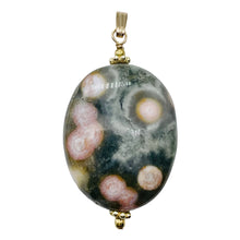 Load image into Gallery viewer, Ocean Jasper 14K Gold Filled Oval Pendant| 1 3/4" Long | Green/White | 1 Pendant