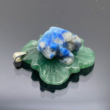 Load image into Gallery viewer, Ribbit 1 Lapis Frog On Aventurine Lily pad Pendant | 28x28.5x11mm | Blue