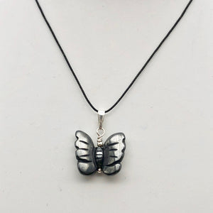 Flutter Carved Hematite Butterfly and Sterling Silver Pendant 509256HMS - PremiumBead Alternate Image 2