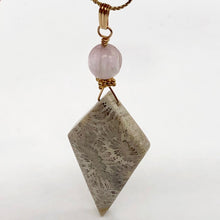 Load image into Gallery viewer, Fossilized Coral, Kunzite Kite 14K Gold Filled Pendant| 2 3/4" | White, Black |