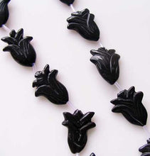 Load image into Gallery viewer, Hand Carved Black Obsidian Flower Bead 8 inch Strand 10192HS - PremiumBead Primary Image 1