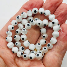 Load image into Gallery viewer, Lampwork Glass Eye 14" Strand Round Beads | 8 mm | White | 48 Beads }