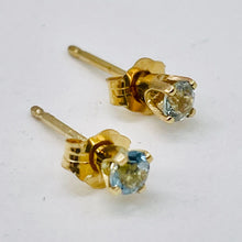 Load image into Gallery viewer, Aquamarine 14K Gold 3mm Round Post Earrings | 3mm | Aqua | 1 Pair |