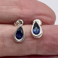 Load image into Gallery viewer, December 11x7mm Created Blue Topaz Sterling Silver Stud Earrings 10154G