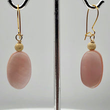 Load image into Gallery viewer, Shimmer! Carved Pink Mother of Pearl Earrings with Gold Disco Ball | 14Kgf | - PremiumBead Alternate Image 3